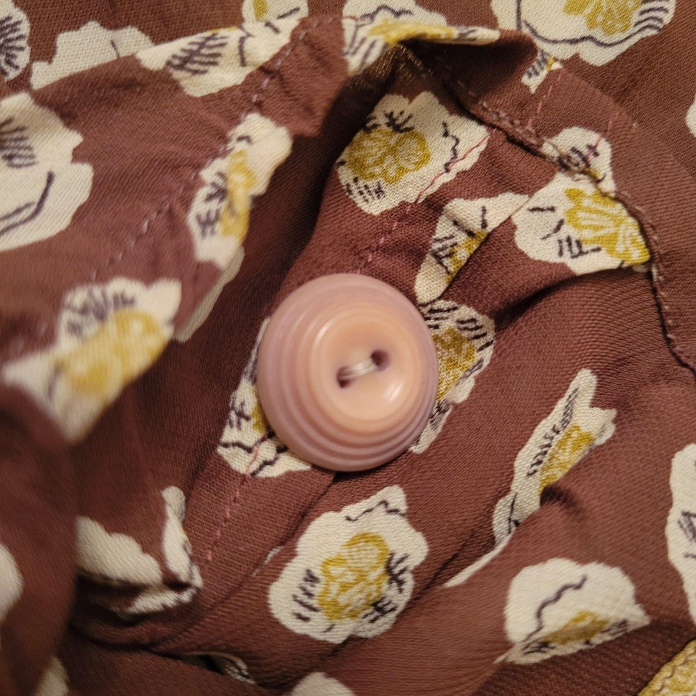 Flax Floral Brown A Line Dress M Boho Lagenlook Autumn School Girl Prairie Boxy - Picture 6 of 6